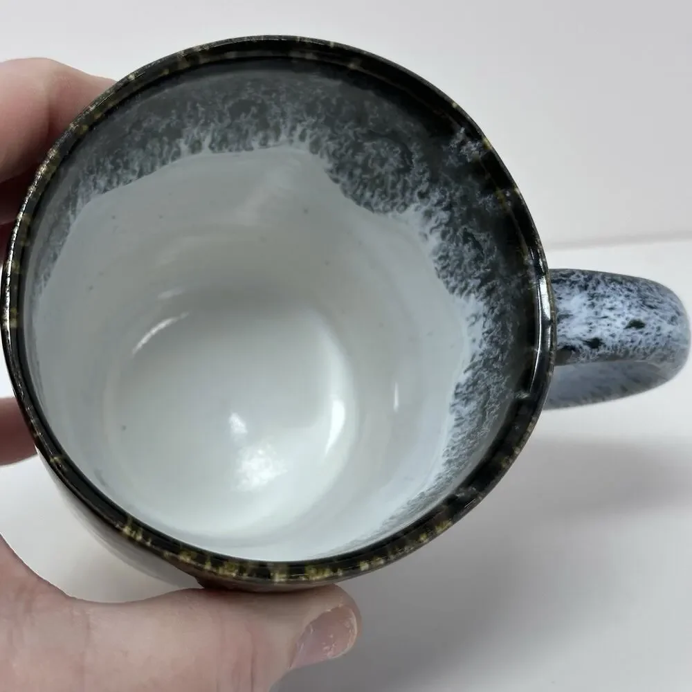 West Elm Portugal Stoneware Mug Reactive Drip Glaze Blue Black